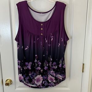 Purple Floral Sleeveless Top 2X